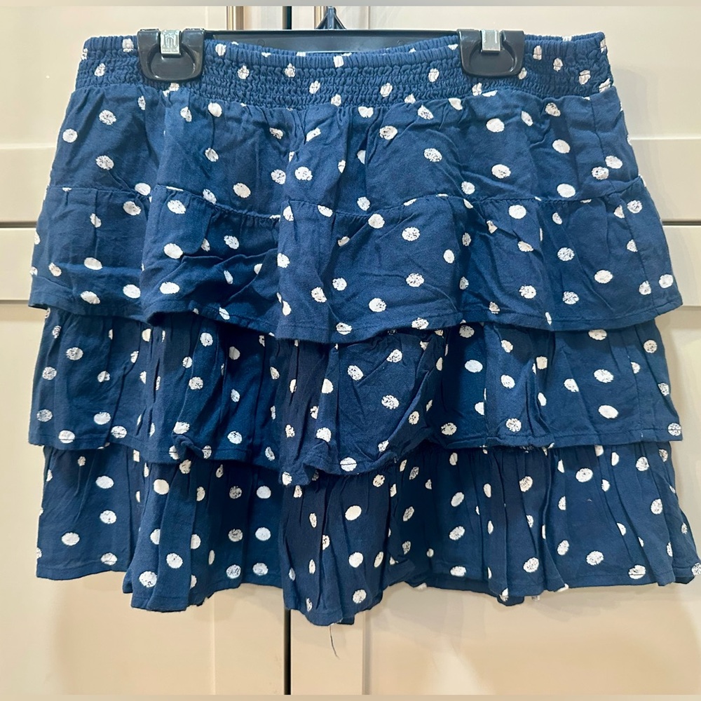 SO Navy Blue Polka Dot Tiered Mini Skirt-L